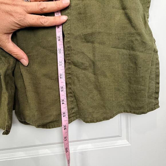 Anne Carson 2X Women's 100% Olive Green Button Up Tunic Long Shirt Dress - Picture 11 of 11